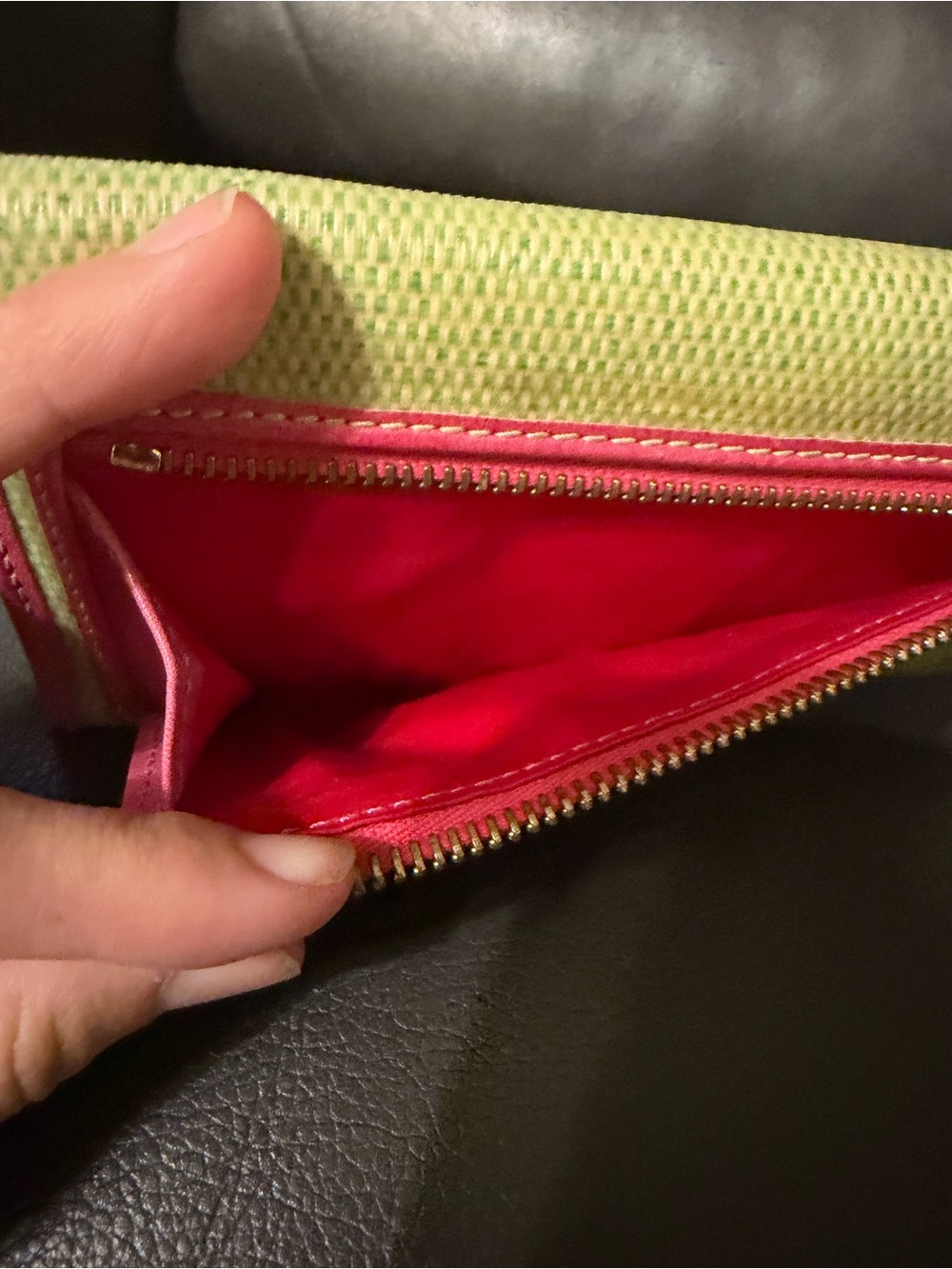 Dooney & Bourke Lime Green Leather Continental Wallet with Pink Trim - Picture 9 of 9